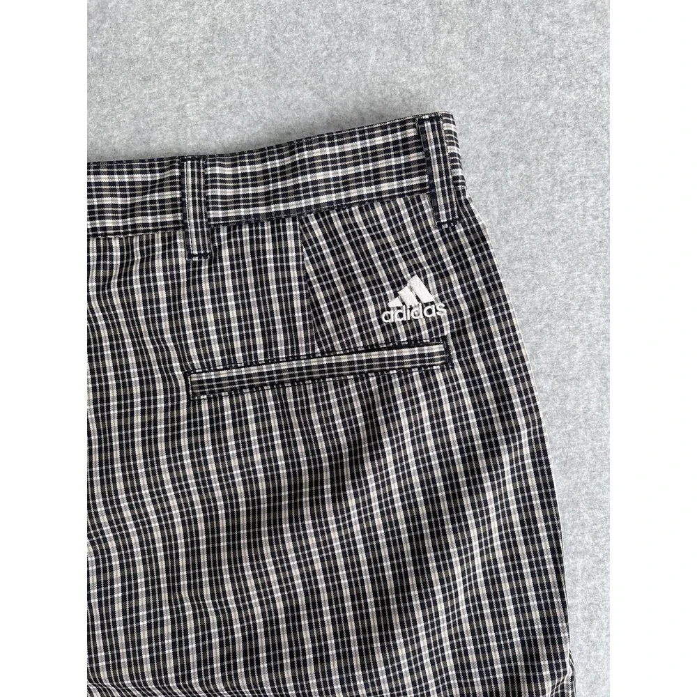 Adidas Golf Men's Lightweight Plaid Golf Shorts Size 34 Flat Front Black Khaki